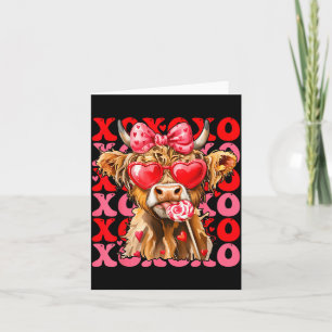 Valentine Xoxo Highland-Kuh Süße Coquette-Schleife Karte