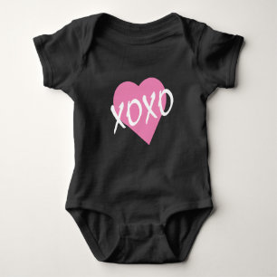 Valentine XOXO Hugs Kisses Pink Heart Black Baby Strampler
