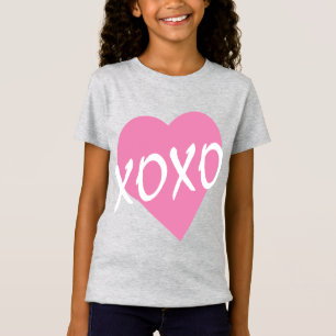 Valentine XOXO Hugs Kisses Pink Heart Gray T-Shirt