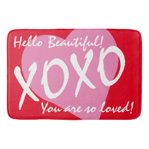 Valentine XOXO Hugs Kisses Pink Heart Red Badematte