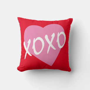 Valentine XOXO kisses hugs Pink Heart Red Kissen
