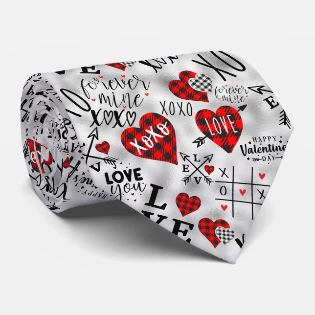 Valentine XOXO Liebe You Red Black Heart Forever Krawatte (Gerollt)