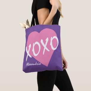 Valentine XOXO Pink Heart Hugs Kisses Lila Tasche