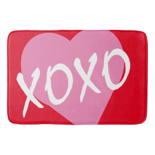 Valentine XOXO Pink Heart Hugs Kisses Red Badematte