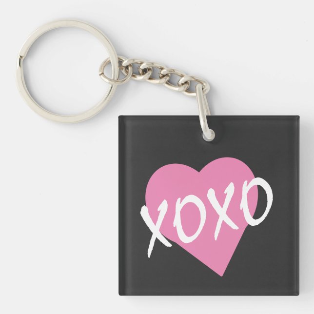 Valentine XOXO Rosa Herz Schlüsselanhänger (Vorderseite)