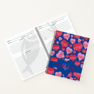 Valentine XOXO Rotes Rosa Herz Blaues Rezept Notizbuch