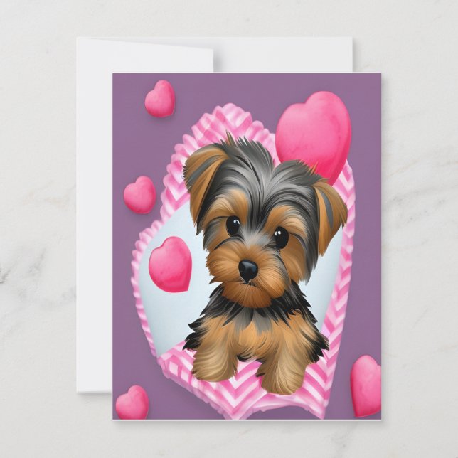 Valentine Yorkie and Hearts Note Card Mitteilungskarte (Vorderseite)