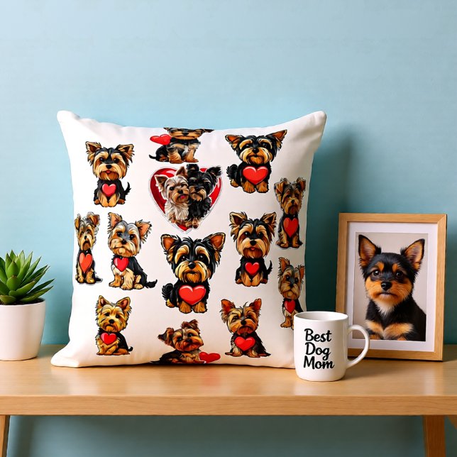Valentine Yorkshire Terrier Dog | Hundeliebhaber | Kissen (Cute Yorkie Valentine Hearts – Adorable Dog Lover Throw Pillow)