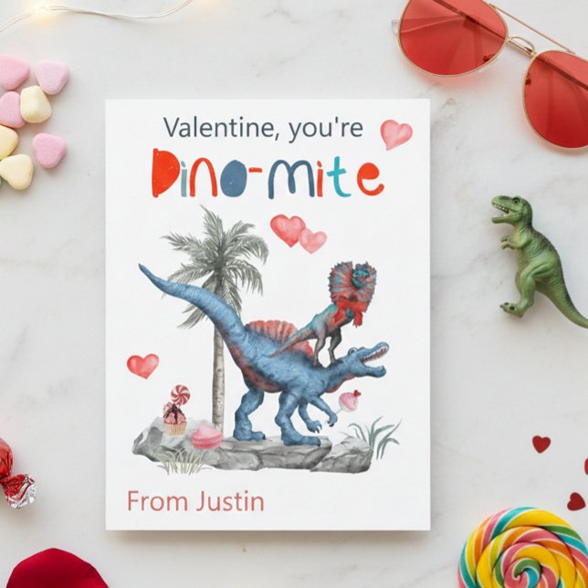 Valentine You are Dino-mite Dinosaurier Classroom Postkarte (Von Creator hochgeladen)