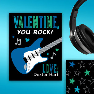 Valentine You Rock Blue Gitarre Kinder Valentinsta Mitteilungskarte