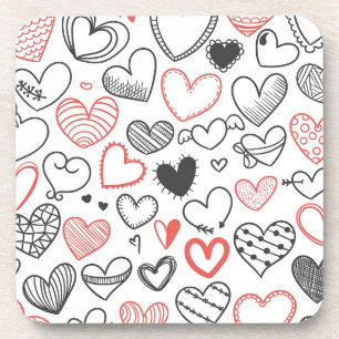 Valentinegekritzelherzen rot und schwarzer Hipster Untersetzer