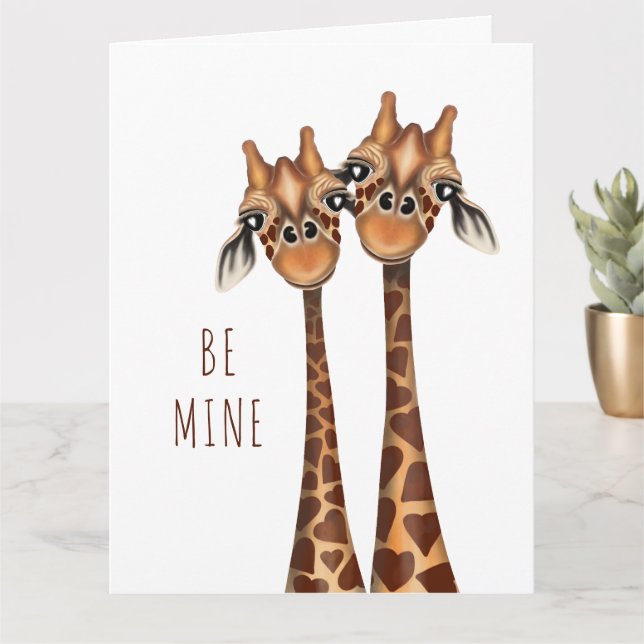 Valentinenkarte - 'Be Mine' Liebende Giraffen Karte (Kleine Pflanze)