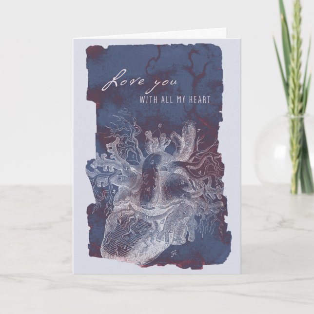 Valentinenkarte des anatomischen Herzens in Blau Dankeskarte (Vorderseite)