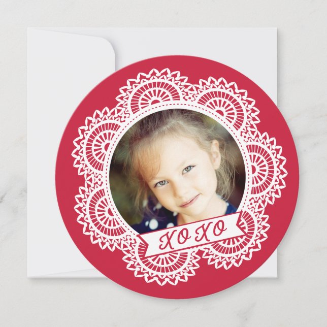 Valentinenkarte des Fotos Lace Doily Einladung (Vorderseite)