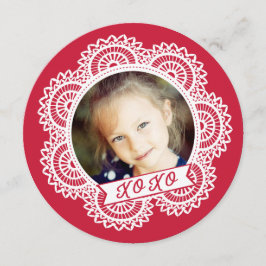Valentinenkarte des Fotos Lace Doily Einladung