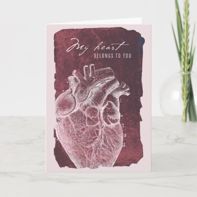 Valentinenkarte des grungy anatomischen Herzens in Dankeskarte (Vorderseite)