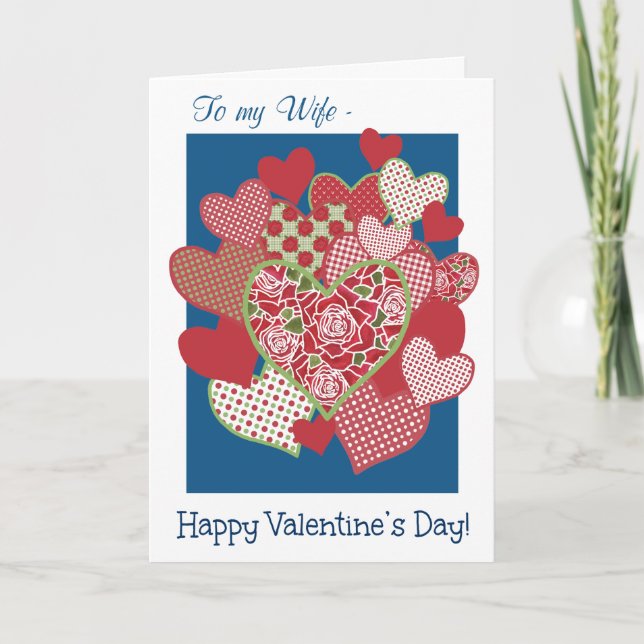 Valentinenkarte für Ehefrau, Herz, Rose Feiertagskarte (Vorderseite)