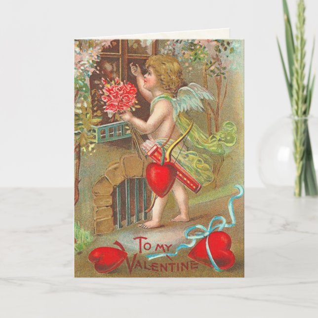 Valentinenkarte Retro Cherub Feiertagskarte (Vorderseite)