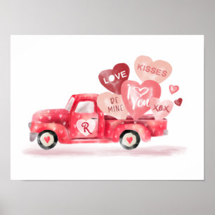 Valentinens Lieferroter Wasserfarbenzug & Herz Poster