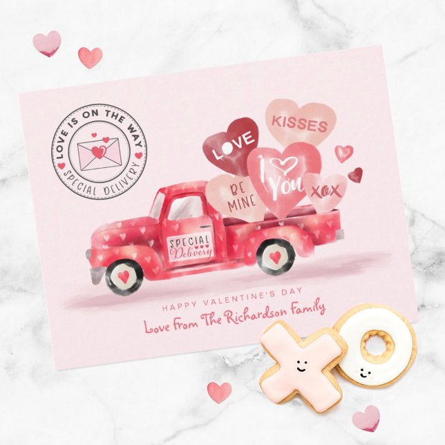 Valentiner Spezialversand Red Watercolor Truck Postkarte (Von Creator hochgeladen)