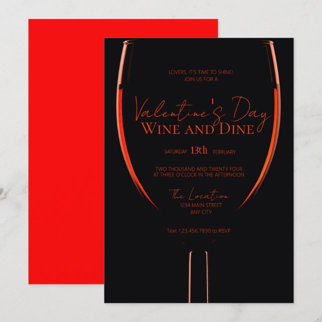 Valentiner Wein und Dine Einladung (Vorne/Hinten)