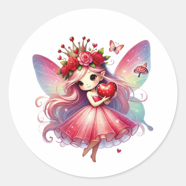 Valentines Adorable Fairy Runder Aufkleber (Vorderseite)