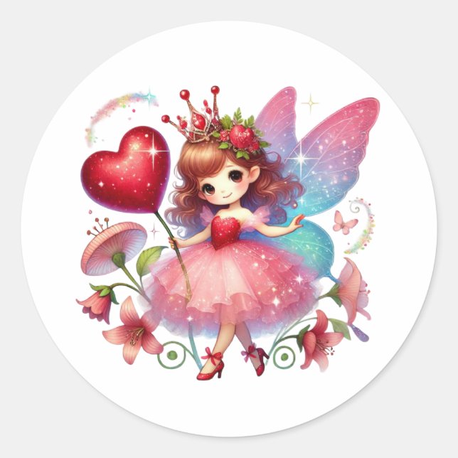 Valentines Adorable Fairy Runder Aufkleber (Vorderseite)