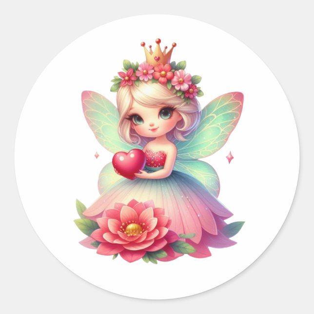 Valentines Adorable Fairy Runder Aufkleber (Vorderseite)