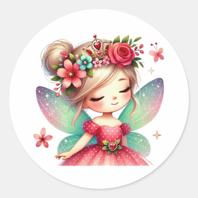Valentines Adorable Fairy Runder Aufkleber (Vorderseite)