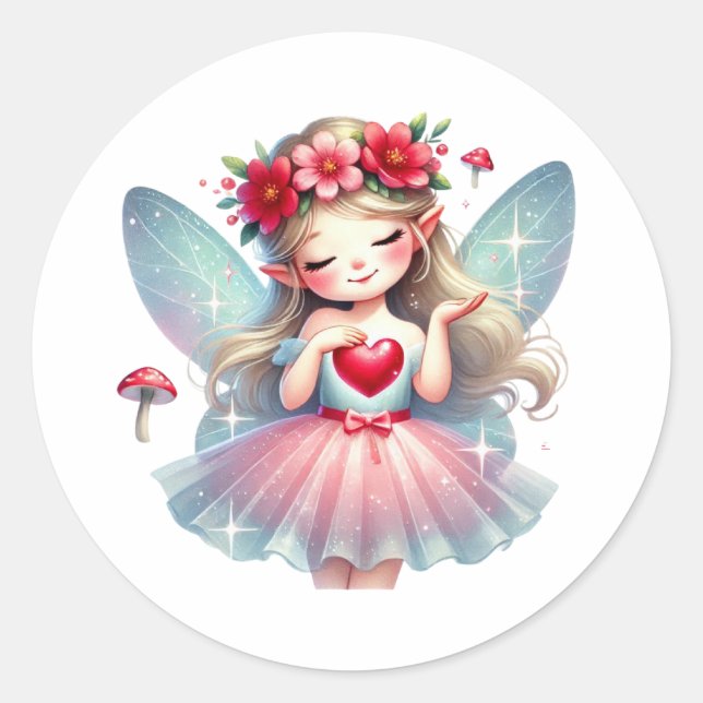 Valentines Adorable Fairy Runder Aufkleber (Vorderseite)