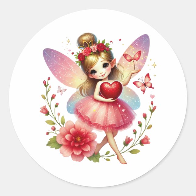 Valentines Adorable Fairy Runder Aufkleber (Vorderseite)
