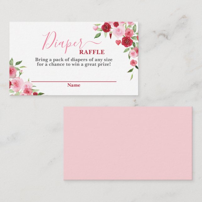 Valentines Baby Shower Diaper Raffekarte Begleitkarte (Vorne/Hinten)
