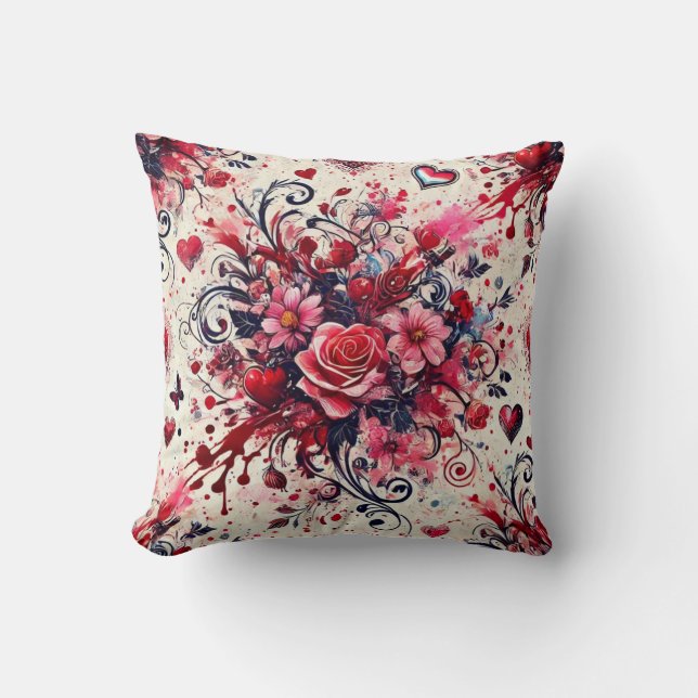 Valentines Bouquet / Rose Spritzer Art Kissen (Vorderseite)