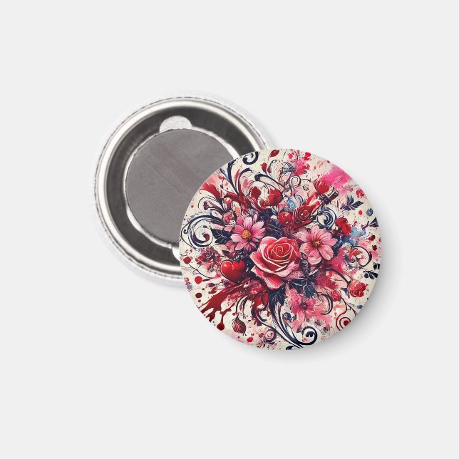 Valentines Bouquet / Rose Spritzer Art Magnet (Vorderseite/Rückseite)