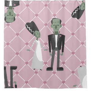 valentines bride frankenstein monster pink herzen duschvorhang