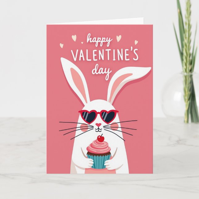 Valentines Bunny Hearts Cupcake Card Karte (Vorderseite)