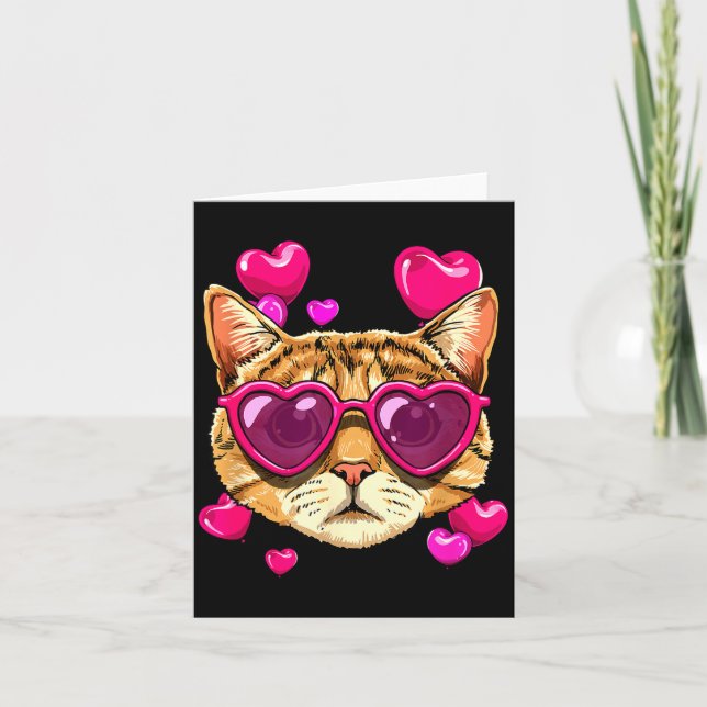 Valentines Ca Kitten Wearing Sungl Heart Cat Lover Karte (Vorderseite)