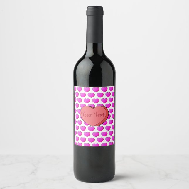Valentines Candy Heart Zeichnend Weinetikett (Vorderseite)