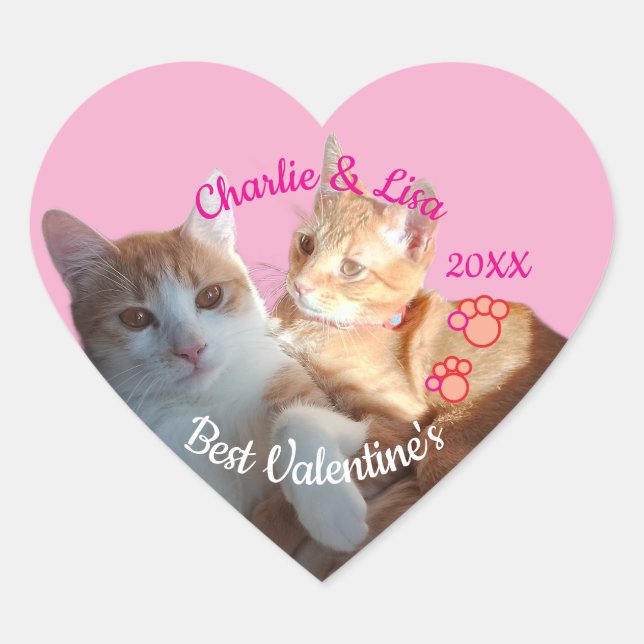 Valentine's Cat Paws Text Herz-Aufkleber (Vorderseite)
