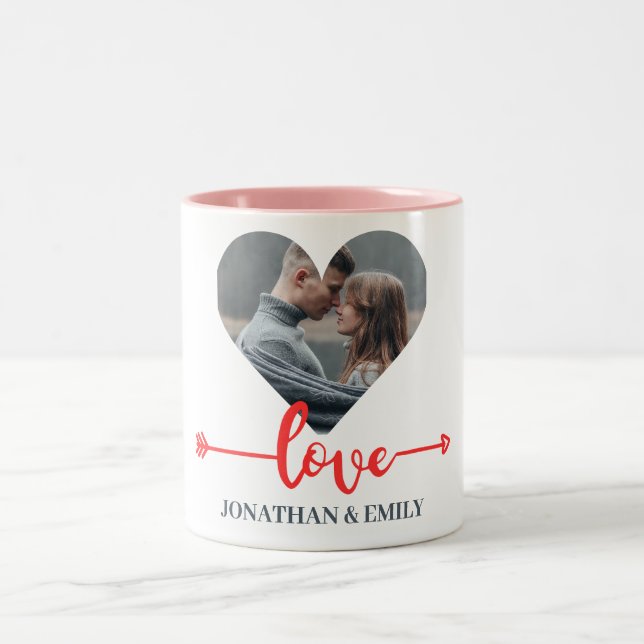 Valentines Couple Heart Custom Personalisiert Foto Zweifarbige Tasse (Mittel)