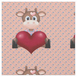 Valentine's Cow & Red Heart Brown Stoff
