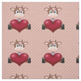 Valentine's Cow & Red Heart Brown Stoff