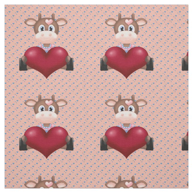 Valentine's Cow & Red Heart Brown Stoff (Muster)
