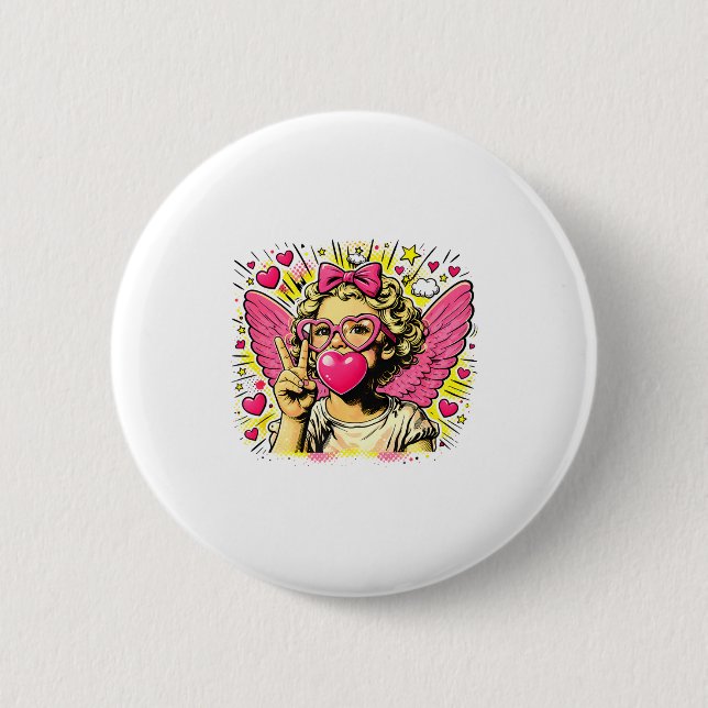 Valentines Cute Cupid Heart Angel Love Holiday Com Button (Vorderseite)