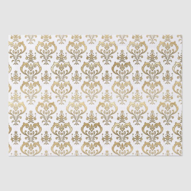 Valentine's Damask von elegantem Weiß- und Goldher Seidenpapier (Vorderseite)