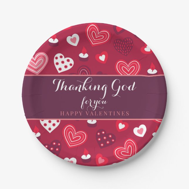 Valentines dankt Gott für euch Herzen Pappteller (Vorderseite)