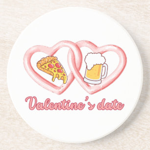 Valentine's Date Pizza Beer Getränkeuntersetzer