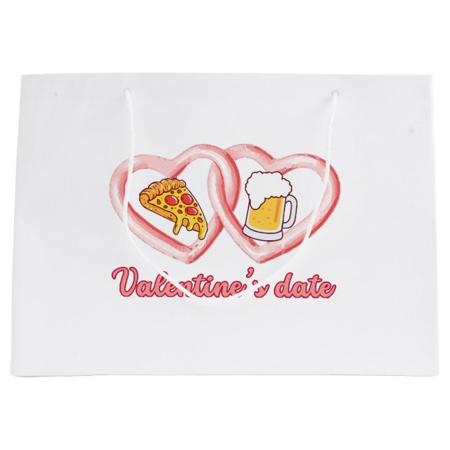 Valentine's Date Pizza Beer Große Geschenktüte (Vorderseite)