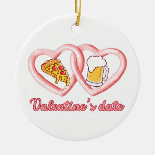 Valentine's Date Pizza Beer Keramik Ornament