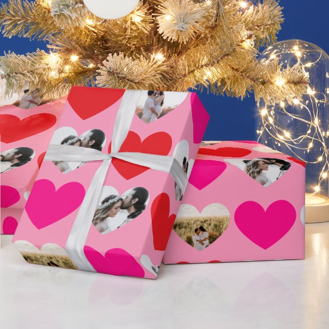 Valentine's Day 4 Photo Red and Pink Heart Pattern Geschenkpapier (Feiertage)